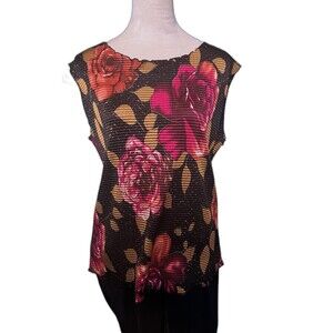 JTB Women's Black Pink Purple Floral Sleeveless Blouse Size Large Made In USA